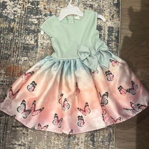 Mint Green and Pink Butterfly Kids Dress
